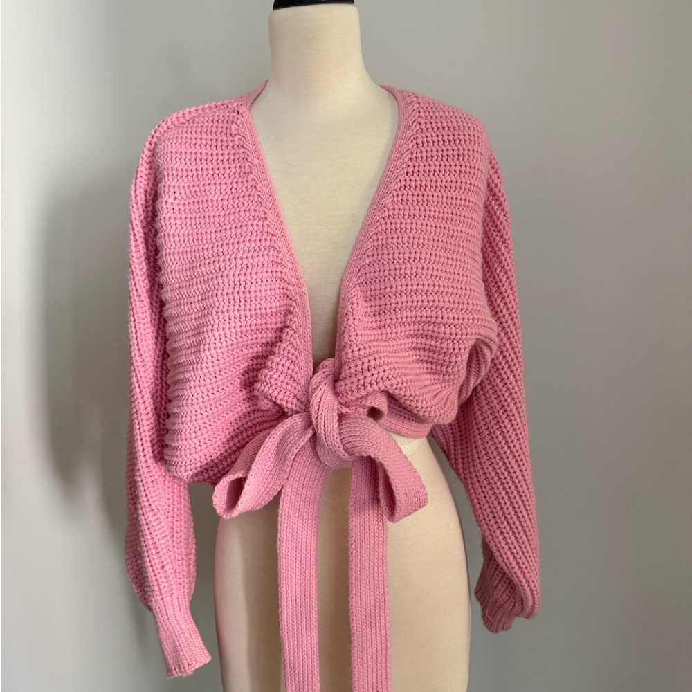 Zara Pink V-Neck Tie-Front Sweater